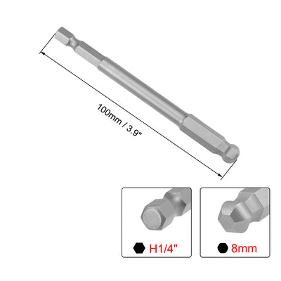 Harfington Ball End Hex Bits 1/4 Inch Hex Shank 3.9 Inch Length Magnetic H8 Head Screwdriver S2 HRC58 Screw Driver Bit