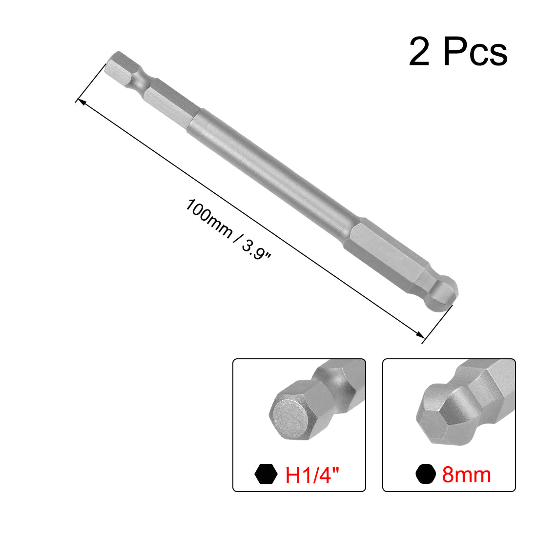 Harfington 2 Pcs Ball End Hex Bits 1/4 Inch Hex Shank 3.9 Inch Length Magnetic H8 Head Screwdriver S2 HRC58 Screw Driver Bit