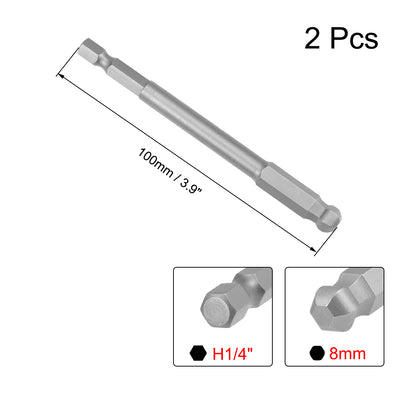 Harfington 2 Pcs Ball End Hex Bits 1/4 Inch Hex Shank 3.9 Inch Length Magnetic H8 Head Screwdriver S2 HRC58 Screw Driver Bit