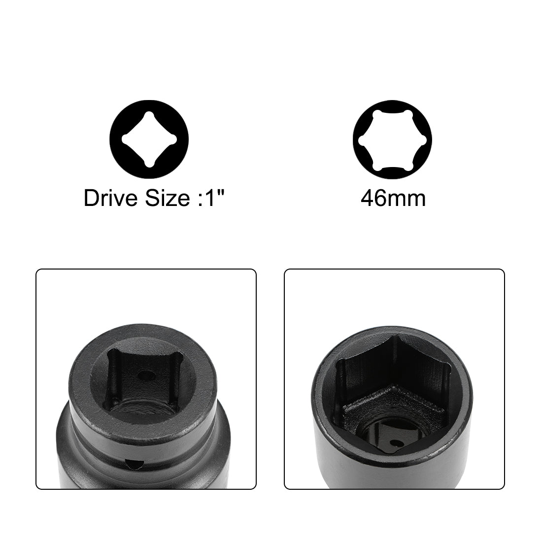 Harfington 1-Inch Drive Impact Socket 6-Point Cr-Mo Metric 46mm
