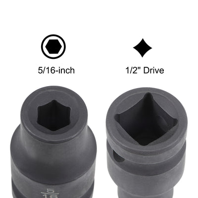 Harfington 6-Point Impact Socket, CR-V Steel, Shallow SAE Sizes