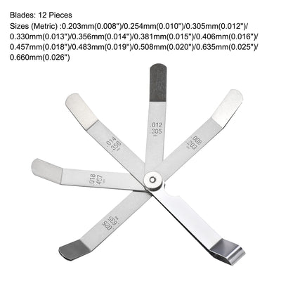 Harfington Offset Valve Feeler Gage Measurment (0.008'' - 0.026'') Thickness Gauge 12 Blades Tool