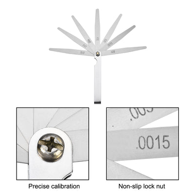Harfington Feeler Gage Dual Marked Imperial Gap Measuring Tool (0.0015'' - 0.025'') Thickness Gauge 10 Blades