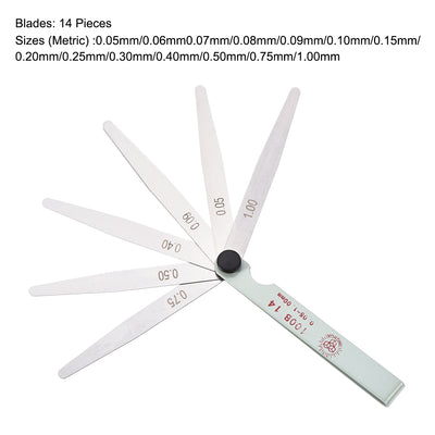 Harfington Feeler Gage Dual Marked Metric Gap Measuring Tool (0.05 - 1.00 mm) Thickness Gauge 14 Blades