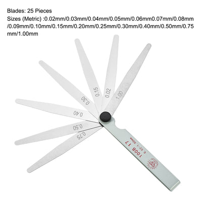 Harfington Feeler Gage Dual Marked Metric Gap Measuring Tool (0.02 - 1.0 mm) Thickness Gauge 17 Blades