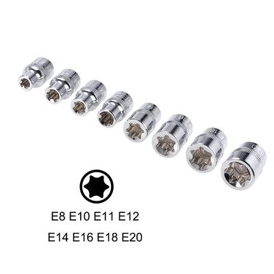 Harfington 3/8-Inch Drive External Torx Shallow Socket Set E8 E10 E11 E12 E14 E16 E18 E20 Cr-V Steel 8 Pcs