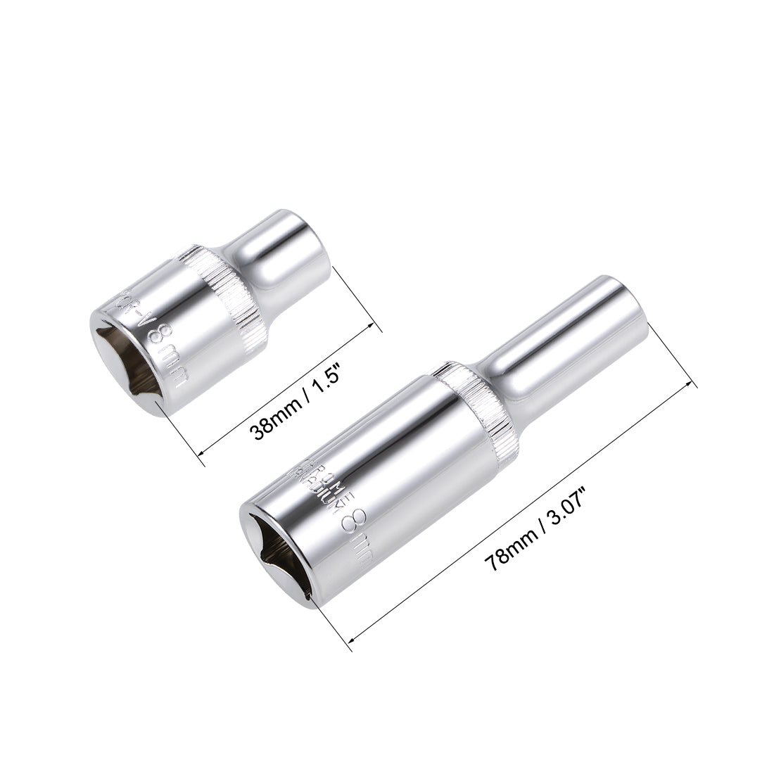 Harfington 1/2-Inch Drive by 8mm Deep and Shallow Socket Set of 2 Pcs, Cr-V, 12-Point, Metric