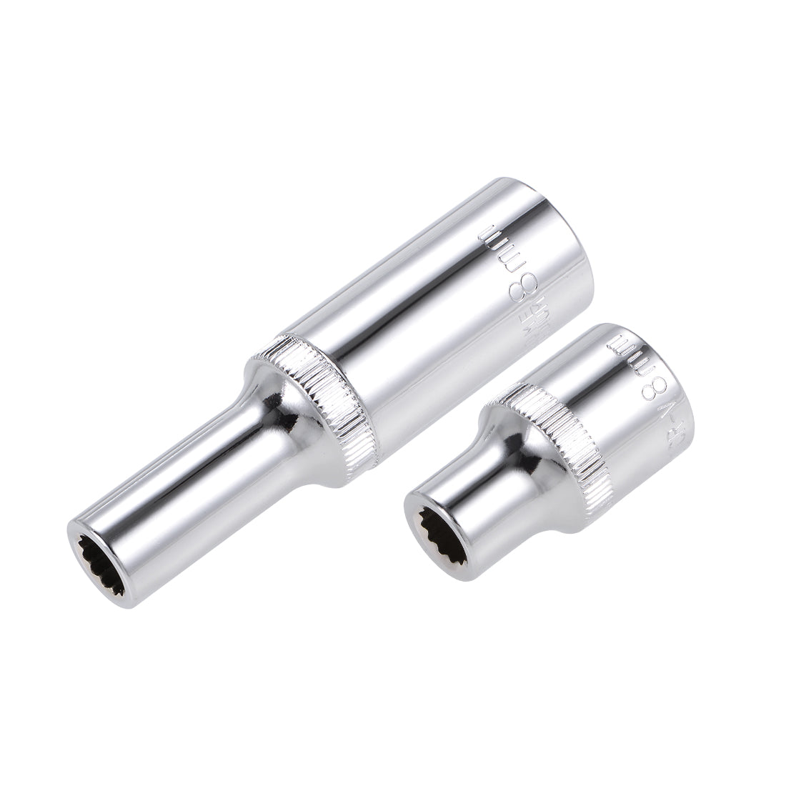 Harfington 1/2-Inch Drive by 8mm Deep and Shallow Socket Set of 2 Pcs, Cr-V, 12-Point, Metric