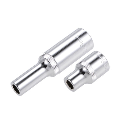 Harfington 1/2-Inch Drive by 8mm Deep and Shallow Socket Set of 2 Pcs, Cr-V, 12-Point, Metric