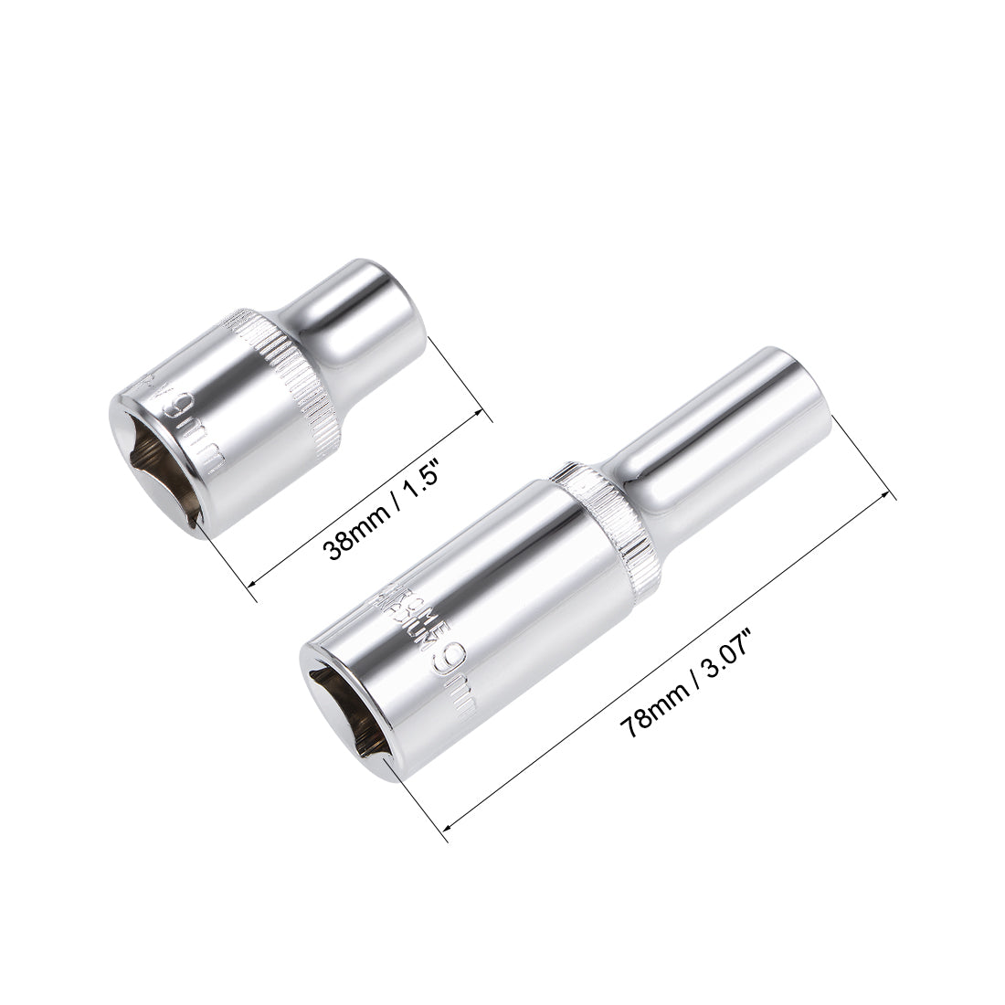 Harfington 1/2-Inch Drive by 9mm Deep and Shallow Socket Set of 2 Pcs, Cr-V, 12-Point, Metric