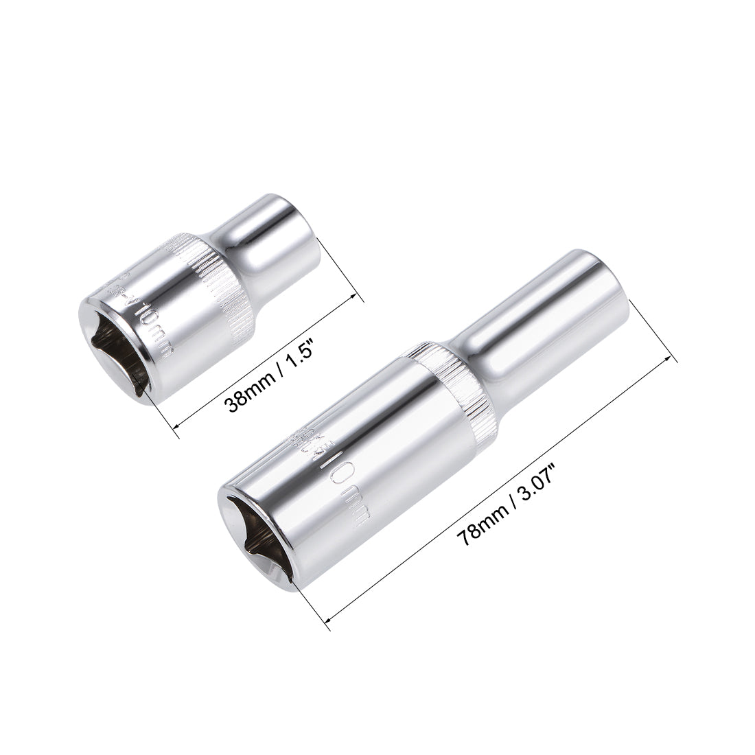 Harfington 1/2-Inch Drive by 10mm Deep and Shallow Socket Set of 2 Pcs, Cr-V, 12-Point, Metric