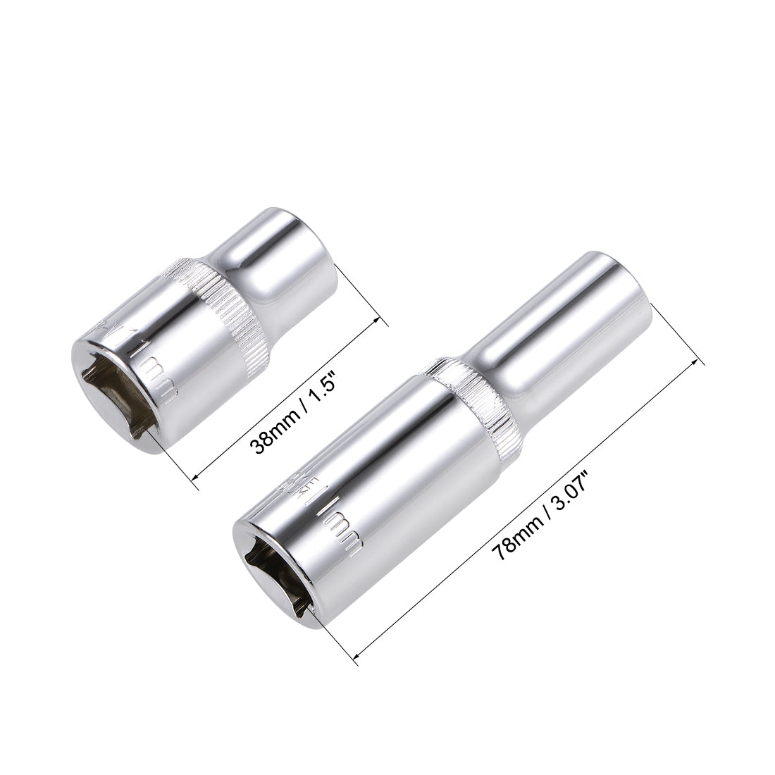 Harfington 1/2-Inch Drive by 11mm Deep and Shallow Socket Set of 2 Pcs, Cr-V, 12-Point, Metric