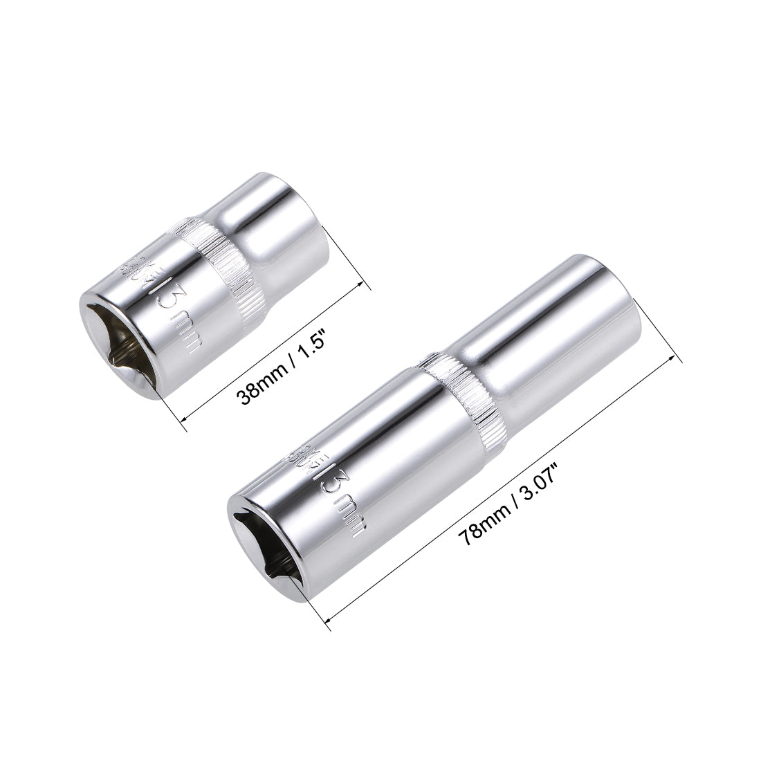 Harfington 1/2-Inch Drive by 13mm Deep and Shallow Socket Set of 2 Pcs, Cr-V, 12-Point, Metric