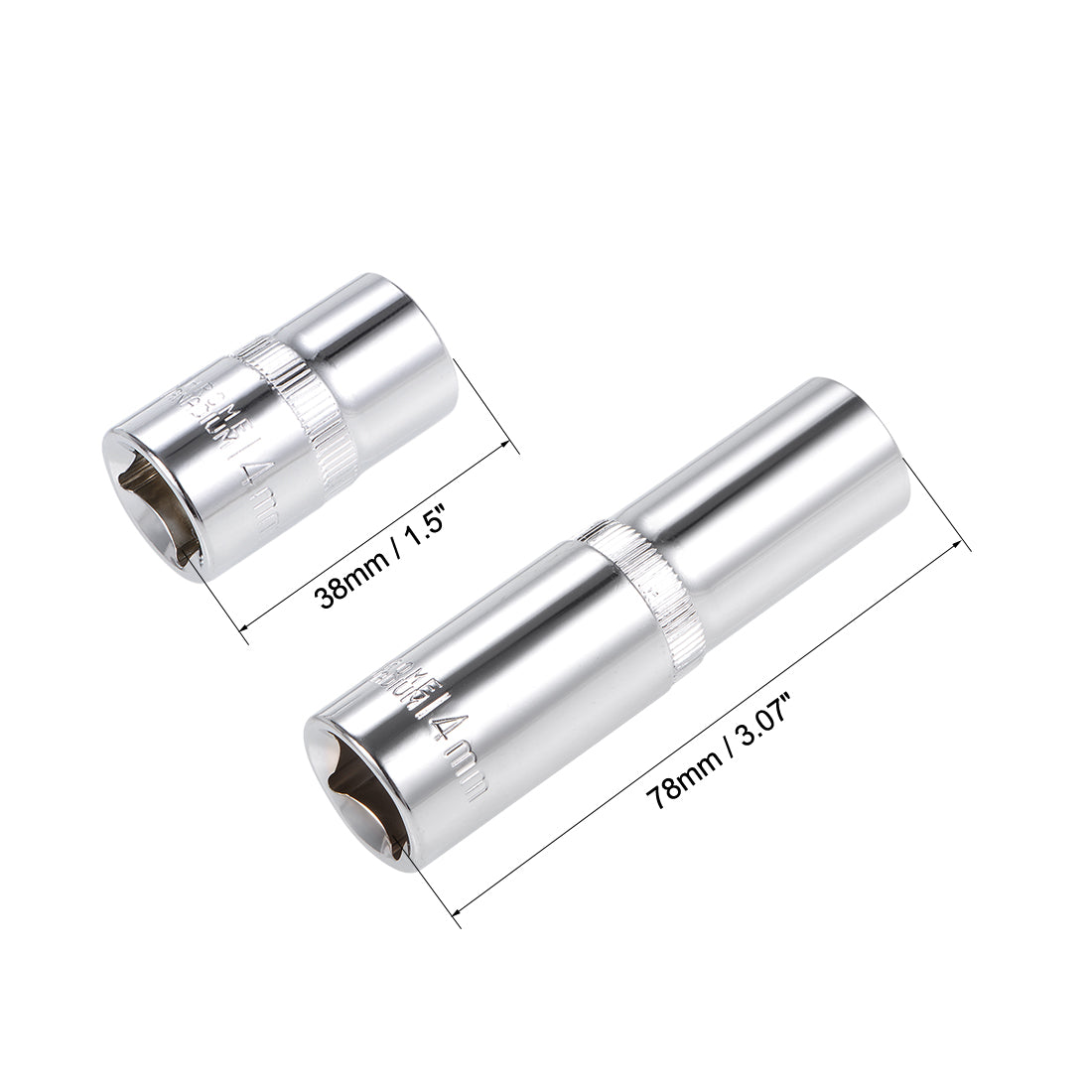 Harfington 1/2-Inch Drive by 14mm Deep and Shallow Socket Set of 2 Pcs, Cr-V, 12-Point, Metric