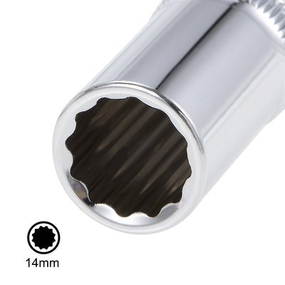 Harfington 1/2-Inch Drive by 14mm Deep and Shallow Socket Set of 2 Pcs, Cr-V, 12-Point, Metric