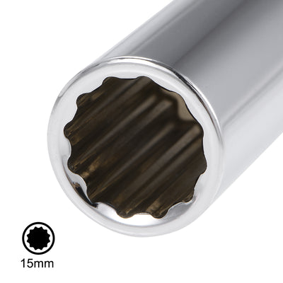 Harfington 1/2-Inch Drive by 15mm Deep and Shallow Socket Set of 2 Pcs, Cr-V, 12-Point, Metric