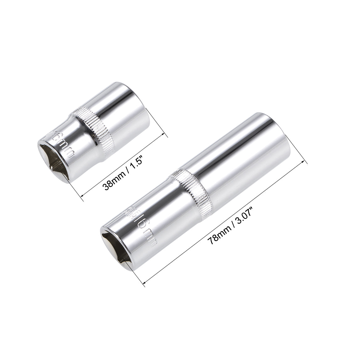 Harfington 1/2-Inch Drive by 16mm Deep and Shallow Socket Set of 2 Pcs, Cr-V, 12-Point, Metric