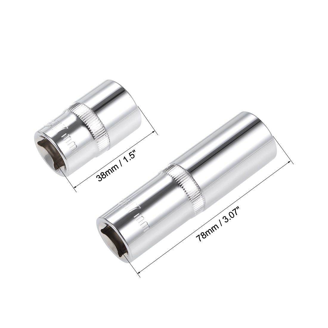 Harfington 1/2-Inch Drive by 17mm Deep and Shallow Socket Set of 2 Pcs, Cr-V, 12-Point, Metric