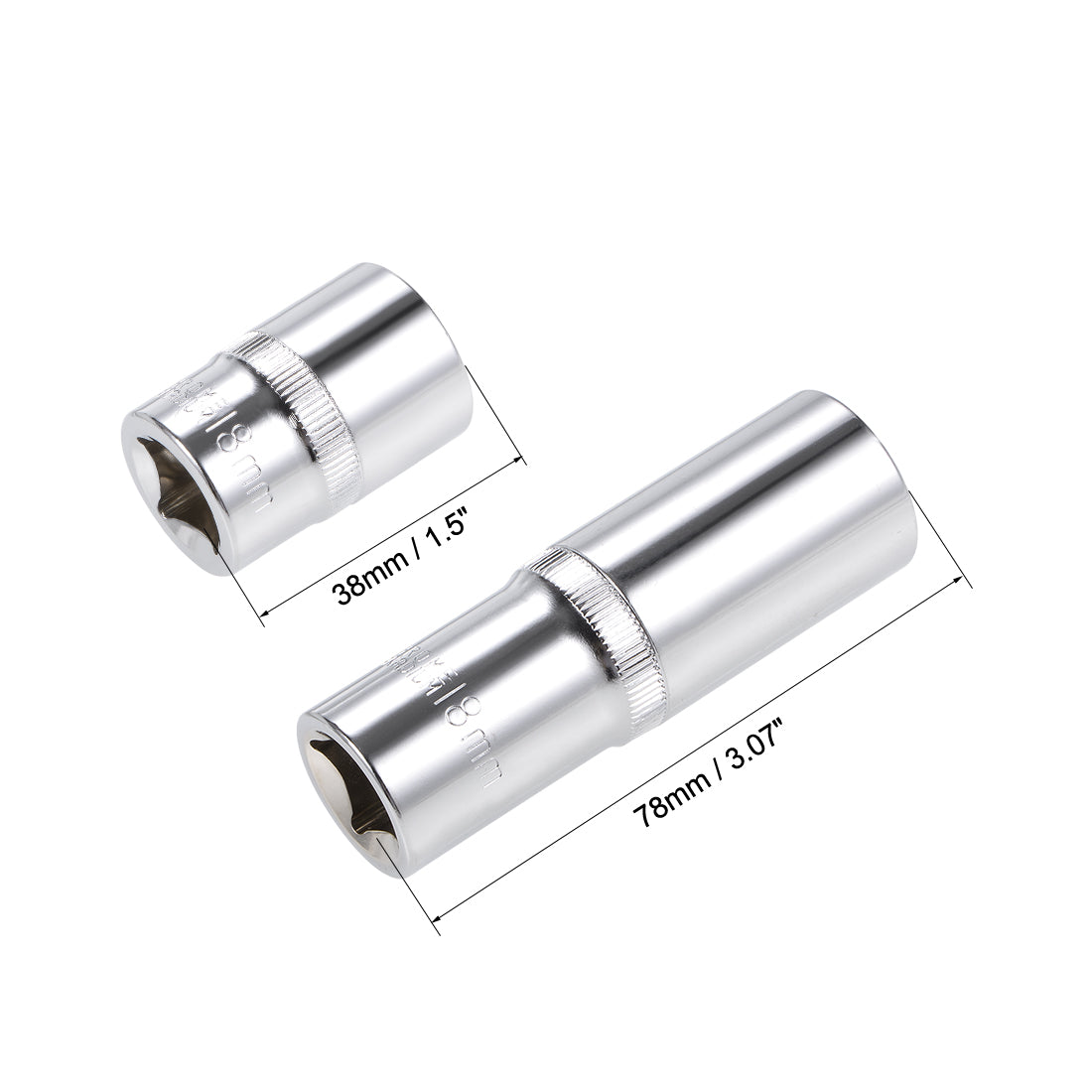 Harfington 1/2-Inch Drive by 18mm Deep and Shallow Socket Set of 2 Pcs, Cr-V, 12-Point, Metric