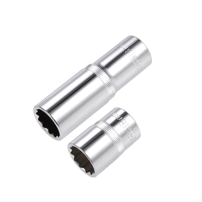 Harfington 1/2-Inch Drive by 18mm Deep and Shallow Socket Set of 2 Pcs, Cr-V, 12-Point, Metric