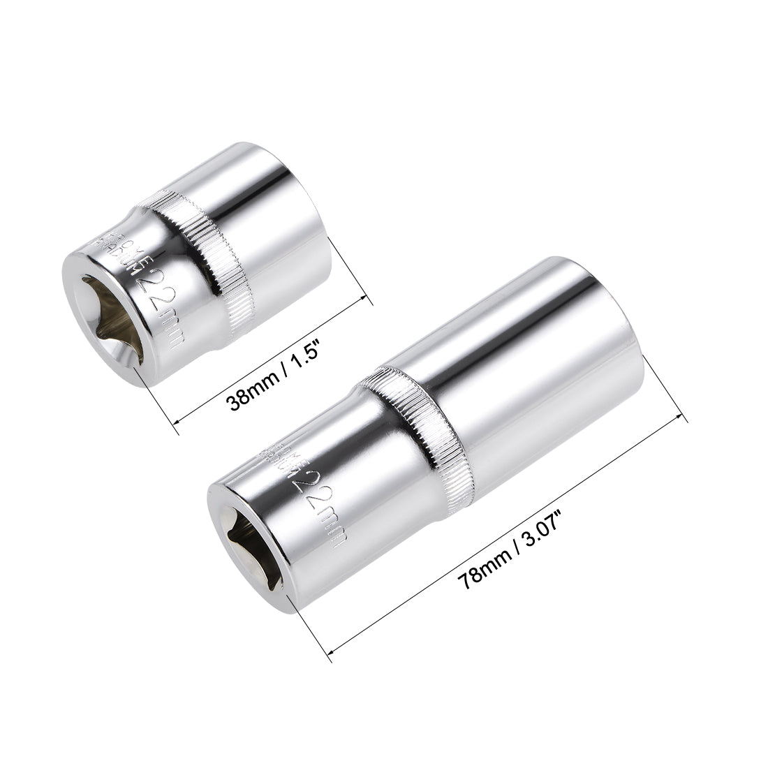 Harfington 1/2-Inch Drive by 22mm Deep and Shallow Socket Set of 2 Pcs, Cr-V, 12-Point, Metric