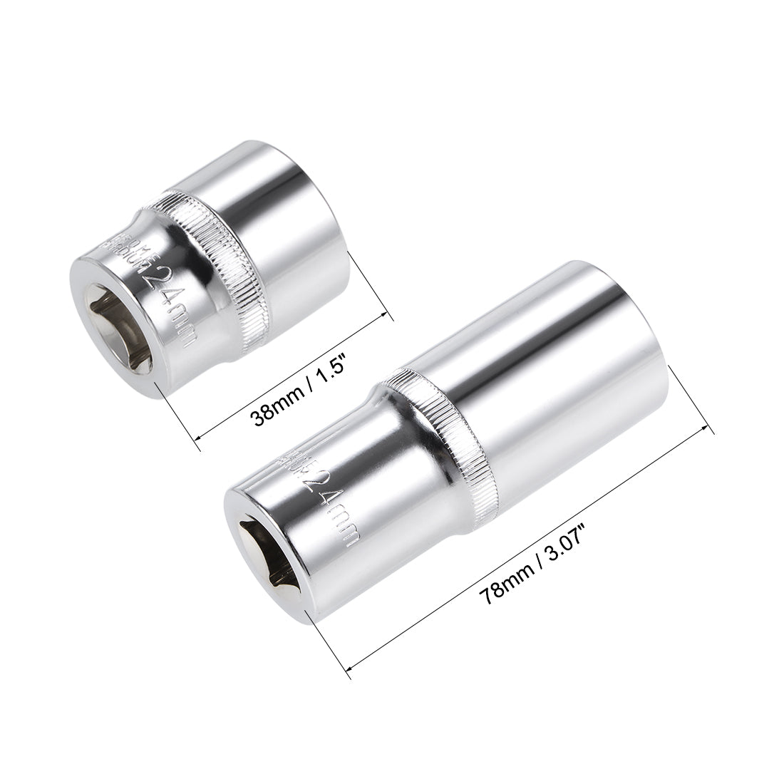 Harfington 1/2-Inch Drive by 24mm Deep and Shallow Socket Set of 2 Pcs, Cr-V, 12-Point, Metric