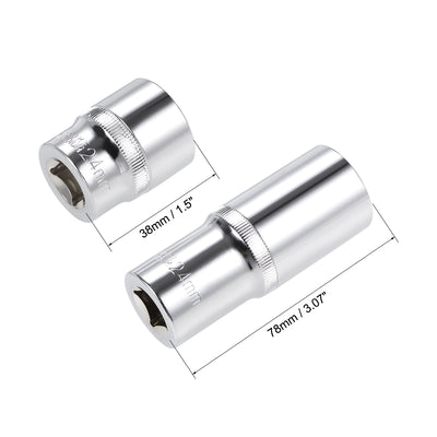 Harfington 1/2-Inch Drive by 24mm Deep and Shallow Socket Set of 2 Pcs, Cr-V, 12-Point, Metric