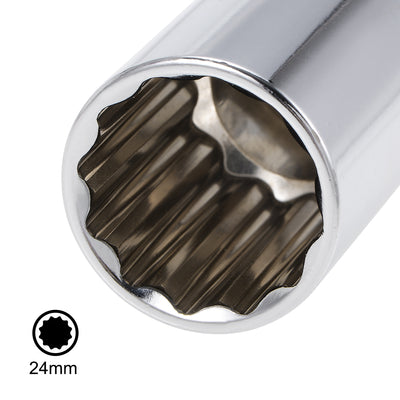 Harfington 1/2-Inch Drive by 24mm Deep and Shallow Socket Set of 2 Pcs, Cr-V, 12-Point, Metric