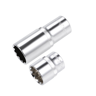 Harfington 1/2-Inch Drive by 24mm Deep and Shallow Socket Set of 2 Pcs, Cr-V, 12-Point, Metric