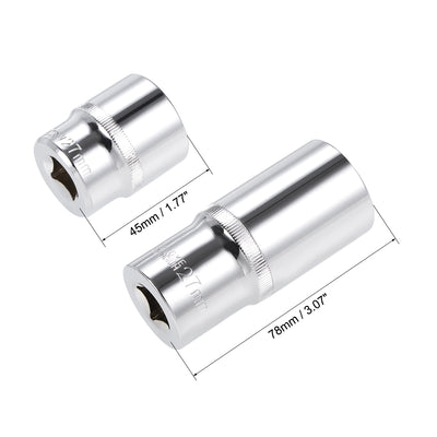 Harfington 1/2-Inch Drive by 27mm Deep and Shallow Socket Set of 2 Pcs, Cr-V, 12-Point, Metric