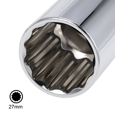 Harfington 1/2-Inch Drive by 27mm Deep and Shallow Socket Set of 2 Pcs, Cr-V, 12-Point, Metric