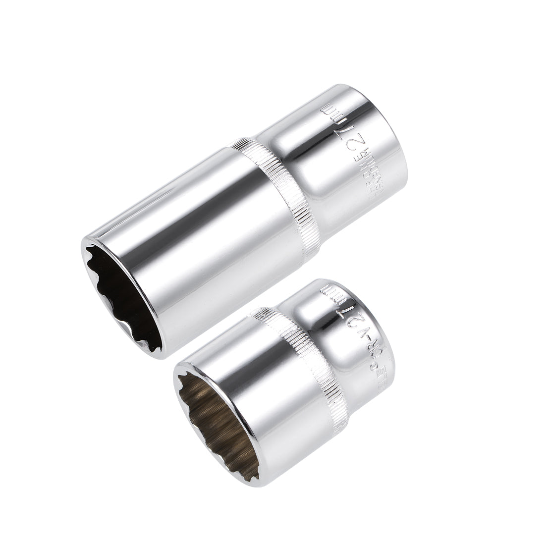 Harfington 1/2-Inch Drive by 27mm Deep and Shallow Socket Set of 2 Pcs, Cr-V, 12-Point, Metric