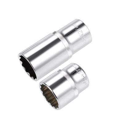 Harfington 1/2-Inch Drive by 27mm Deep and Shallow Socket Set of 2 Pcs, Cr-V, 12-Point, Metric