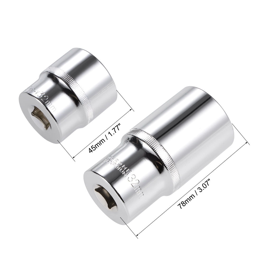 Harfington 1/2-Inch Drive by 32mm Deep and Shallow Socket Set of 2 Pcs, Cr-V, 12-Point, Metric