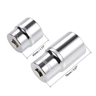 Harfington 1/2-Inch Drive by 32mm Deep and Shallow Socket Set of 2 Pcs, Cr-V, 12-Point, Metric