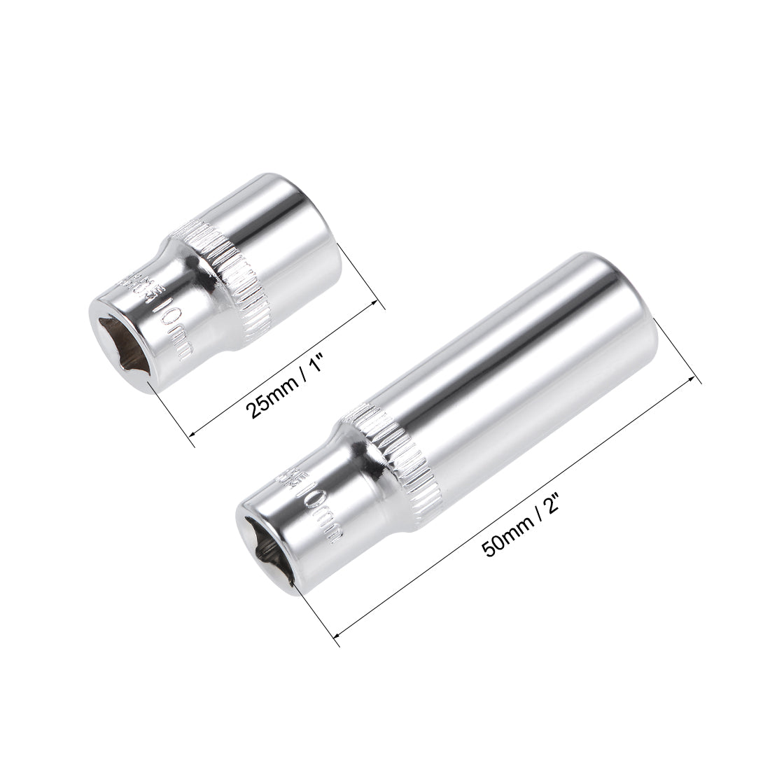 Harfington 1/4-Inch Drive by 10mm Deep and Shallow Socket Set of 2 Pcs, Cr-V, 6-Point, Metric