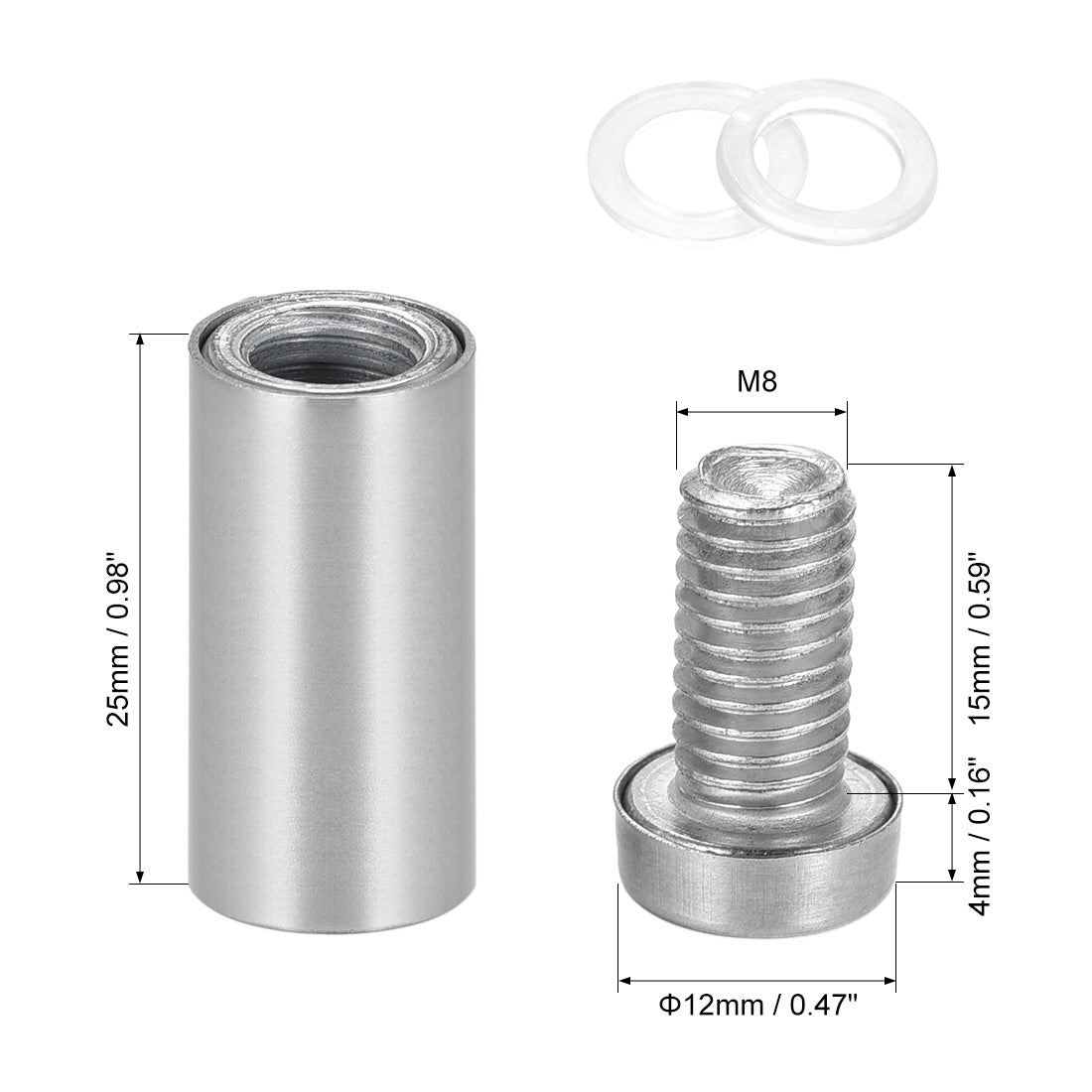 Harfington Glass Standoff Mount Stainless Steel Wall Standoff Holders 12mm x 31mm 16 Pcs