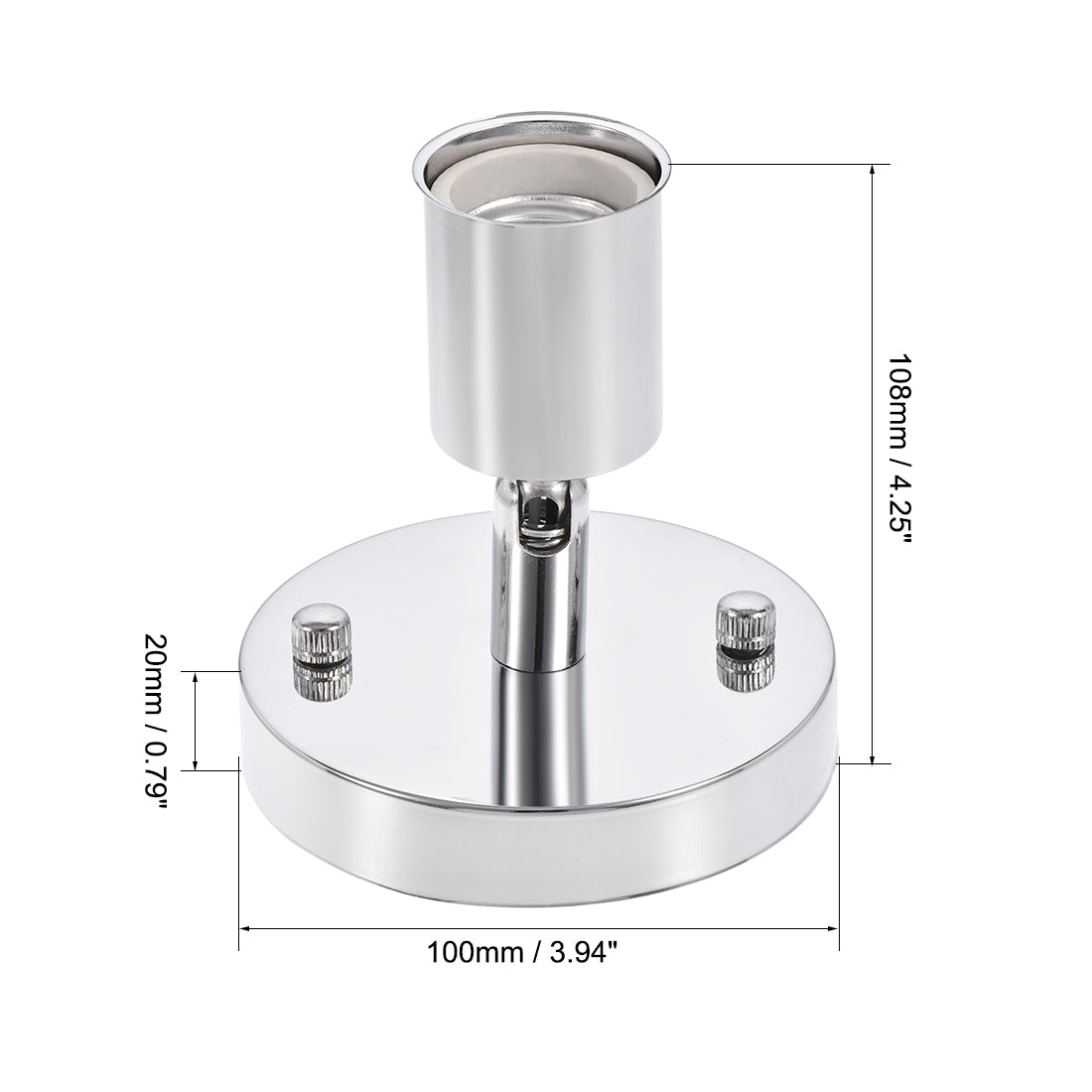Harfington 180 Degree E27 Bulb Holder Socket Ceiling Lamp Wall Mounted Light 100x20mm Chrome