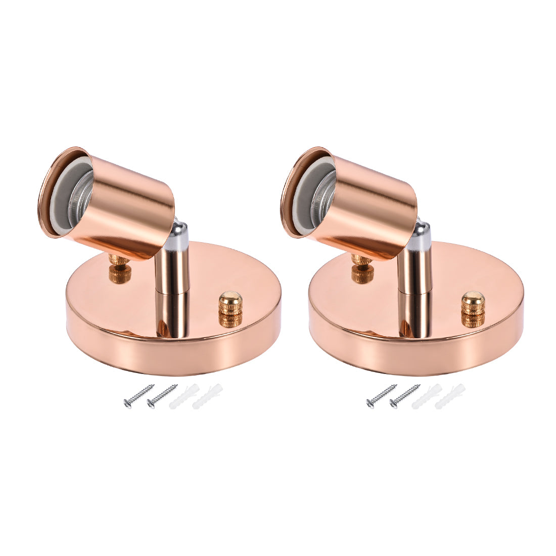 Harfington 180 Degree E27 Bulb Holder Socket Ceiling Lamp Wall Mounted Light 100x20mm Rose Gold 2pcs