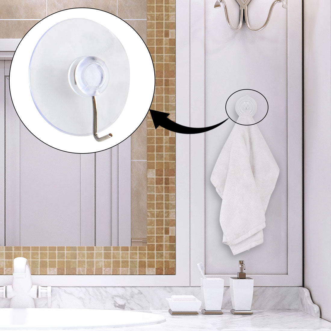 Harfington 12pcs Suction Cup Hooks 1.6" Removable Metal Hook Wall Vacuum Hooks Hanger Clear