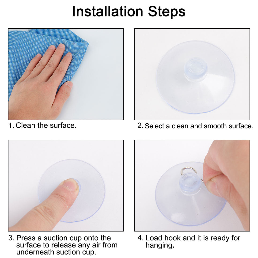 Harfington 12pcs Suction Cup Hooks 1.6" Removable Metal Hook Wall Vacuum Hooks Hanger Clear