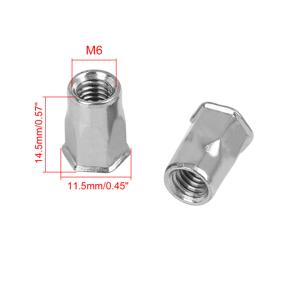 Harfington 10pcs 304 Stainless Steel M6 Rivet Nut Flat Head Threaded Insert Nut for Car