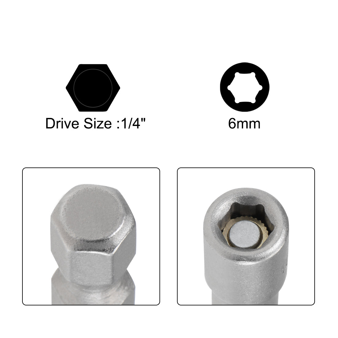 Harfington 2 Pcs 1/4" Quick-Change Hex Shank 6mm Magnetic Nut Sockets Driver, 150mm Length