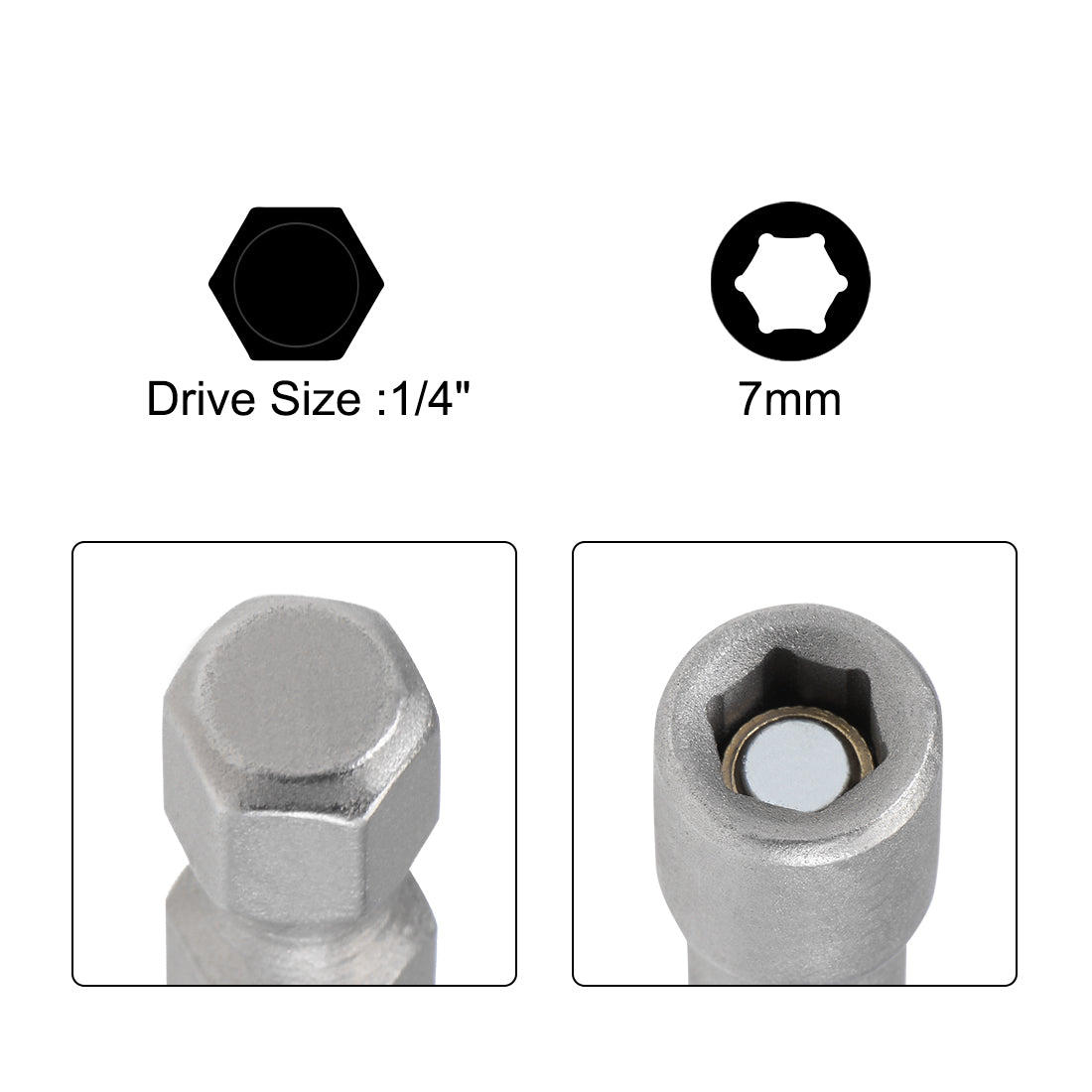 Harfington 2 Pcs 1/4" Quick-Change Hex Shank 7mm Magnetic Nut Sockets Driver, 150mm Length