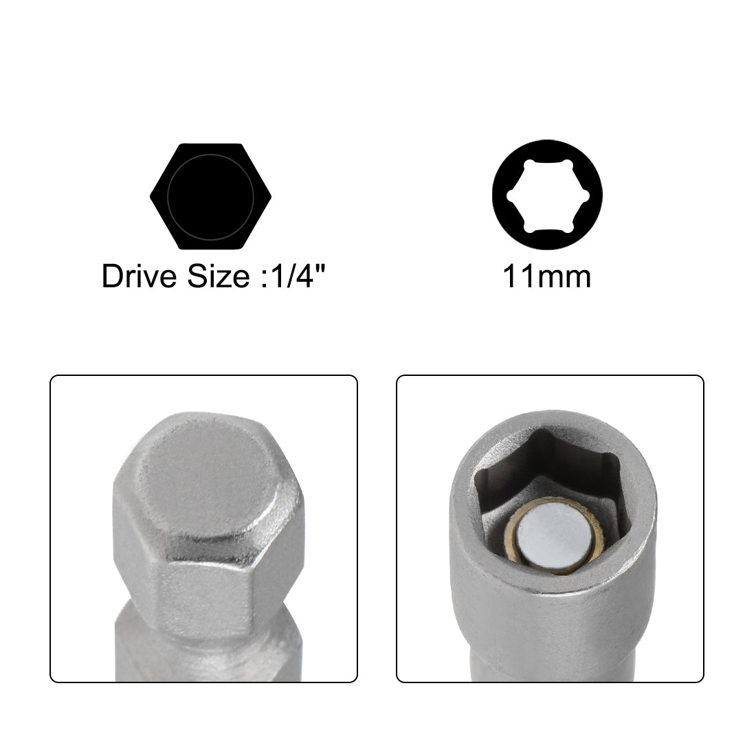 Harfington 2 Pcs 1/4" Quick-Change Hex Shank 11mm Magnetic Nut Sockets Driver, 150mm Length