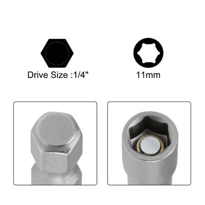 Harfington 2 Pcs 1/4" Quick-Change Hex Shank 11mm Magnetic Nut Sockets Driver, 150mm Length