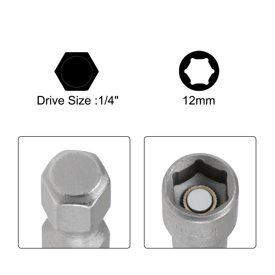 Harfington 2 Pcs 1/4" Quick-Change Hex Shank 12mm Magnetic Nut Sockets Driver, 150mm Length