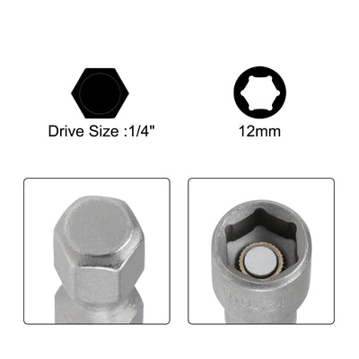 Harfington 2 Pcs 1/4" Quick-Change Hex Shank 12mm Magnetic Nut Sockets Driver, 150mm Length