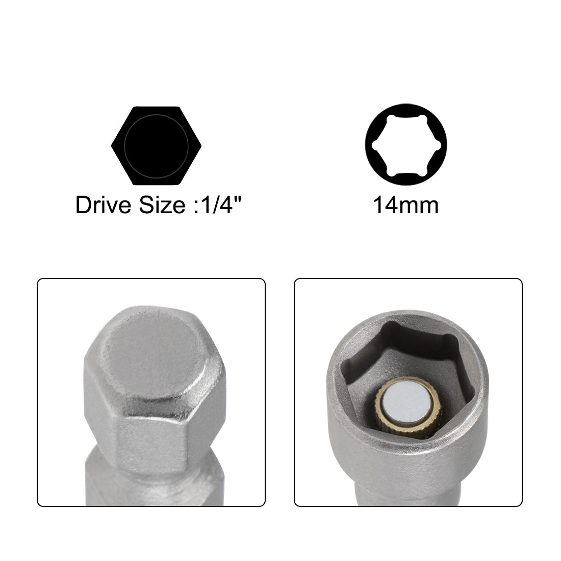 Harfington 2 Pcs 1/4" Quick-Change Hex Shank 14mm Magnetic Nut Sockets Driver, 150mm Length
