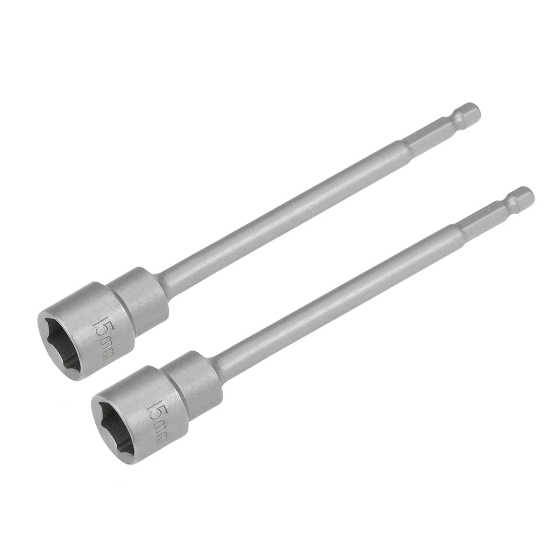 Harfington 2 Pcs 1/4" Quick-Change Hex Shank 15mm Magnetic Nut Sockets Driver, 150mm Length